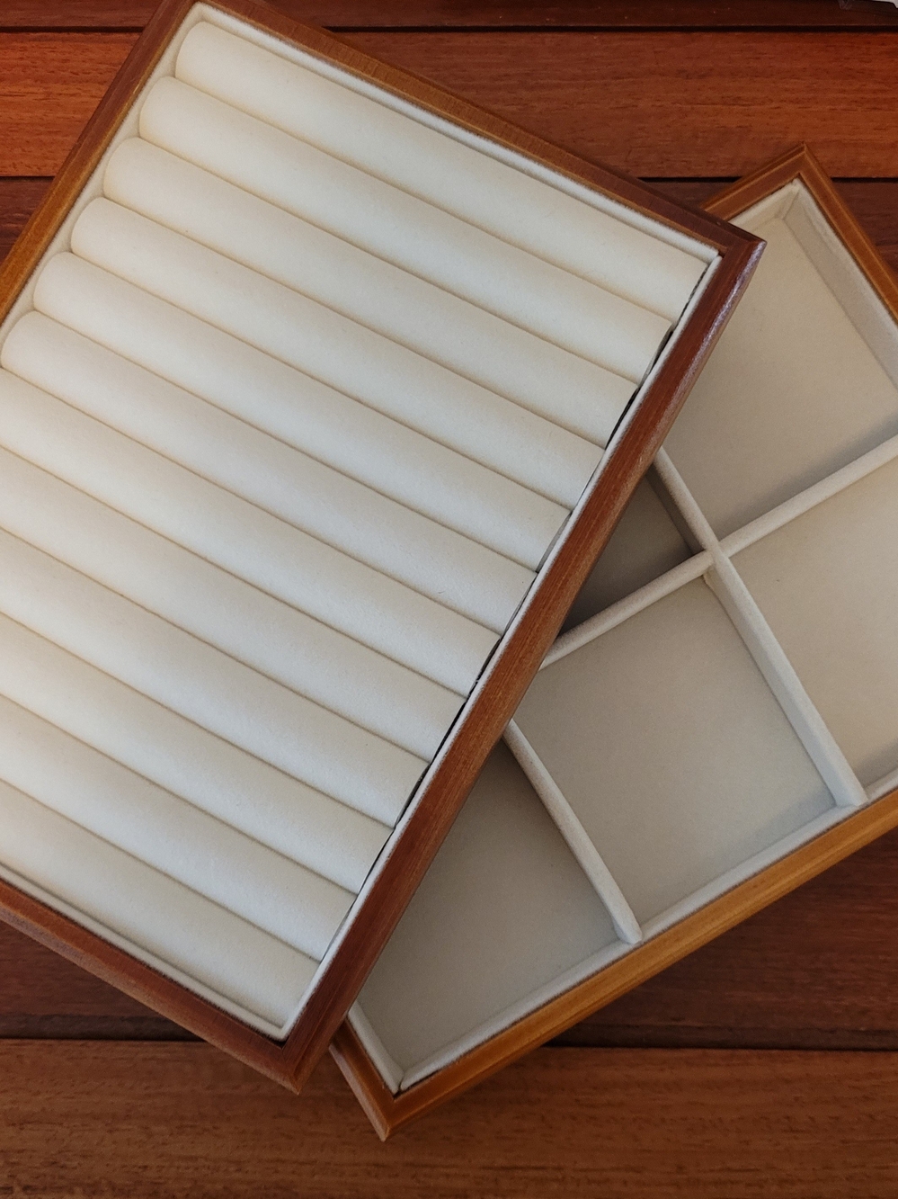 2 New Beige Jewelry Organizer Tray with Wooden Frame